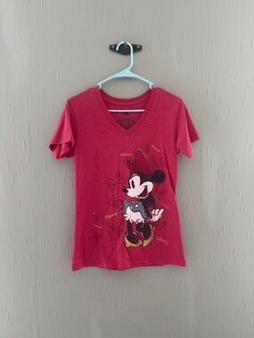 Disney Minnie Mouse Red V-Neck Tee with Graphic